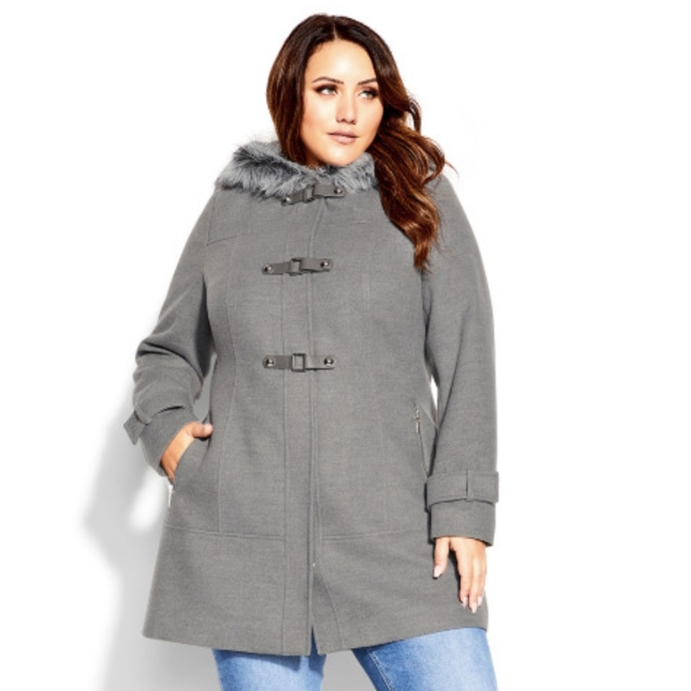CITY CHIC Wonderwall Coat - grey marle Size XXL/24